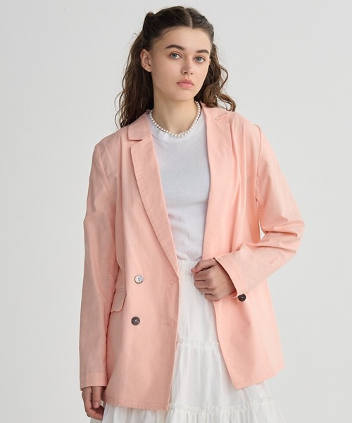 BIRTHDAY BASH（バースデイバッシュ）の「LINEN OVER DOUBLE BREASTED JACKET（テーラードジャケット・レディース・ベージュ/ピンク/ブラック・FREE）」の3枚目の写真