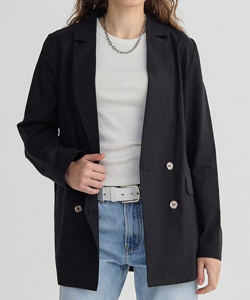 BIRTHDAY BASH（バースデイバッシュ）の「LINEN OVER DOUBLE BREASTED JACKET（テーラードジャケット・レディース・ベージュ/ピンク/ブラック・FREE）」の5枚目の写真