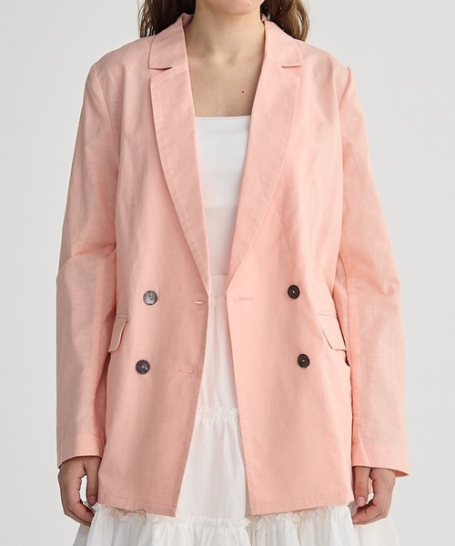 BIRTHDAY BASH（バースデイバッシュ）の「LINEN OVER DOUBLE BREASTED JACKET（テーラードジャケット・レディース・ベージュ/ピンク/ブラック・FREE）」の8枚目の写真