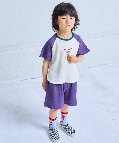 LSP WOW(エルエスピーワオ)の「フェードワッフル配色ラグランセットアップ/上下セット(セットアップ・キッズ・パープル/ライトブルー/マスタード/ブルー/ブラウン/オレンジ・100/95/90/80/120/130/110)」の11枚目の写真