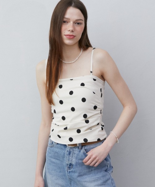 Rohwel（ローウェル）の「Polka Dot Camisole Top / ポルカドットキャミソールトップス（キャミソール・レディース・ブラック/ホワイト・FREE）」の6枚目の写真