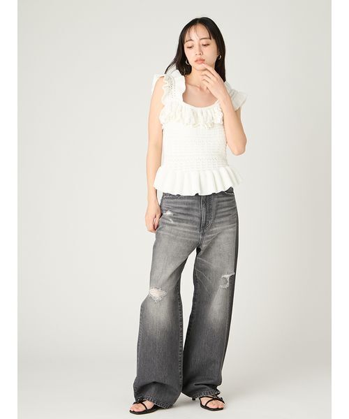 FRAY I.D(フレイアイディー)の「ハイライズダメージデニムパンツ(デニムパンツ・レディース・ブラック/ライトブルー・0/1)」の12枚目の写真