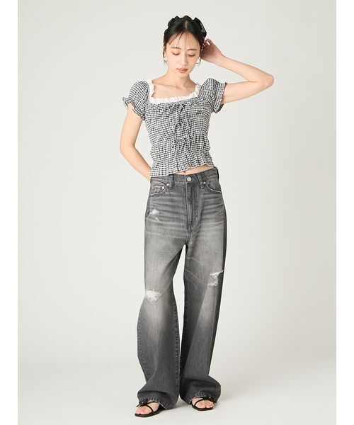 FRAY I.D(フレイアイディー)の「ハイライズダメージデニムパンツ(デニムパンツ・レディース・ブラック/ライトブルー・0/1)」の7枚目の写真