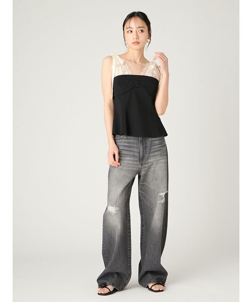 FRAY I.D(フレイアイディー)の「ハイライズダメージデニムパンツ(デニムパンツ・レディース・ブラック/ライトブルー・0/1)」の6枚目の写真