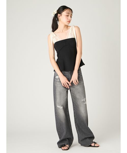 FRAY I.D(フレイアイディー)の「ハイライズダメージデニムパンツ(デニムパンツ・レディース・ブラック/ライトブルー・0/1)」の5枚目の写真