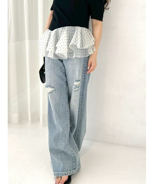FRAY I.D(フレイアイディー)の「ハイライズダメージデニムパンツ(デニムパンツ・レディース・ブラック/ライトブルー・0/1)」の1枚目の写真