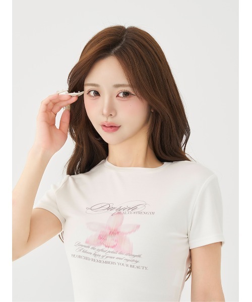 Darich(ダーリッチ)の「Orchidflower Tシャツ(Tシャツ/カットソー・レディース・ホワイト/ピンク/ブラック・FREE)」の12枚目の写真