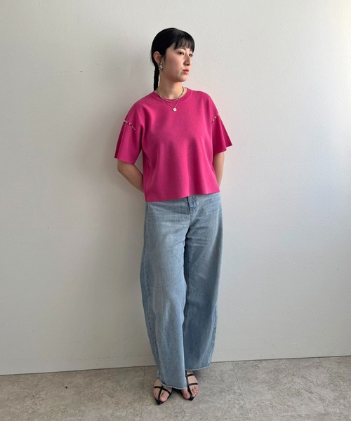 LHELBIE(レルビエ)の「【洗えるニット】パールデザインニットトップス(Tシャツ/カットソー・レディース・アイボリー/ピンク/ブルー/ブラック・M)」の12枚目の写真