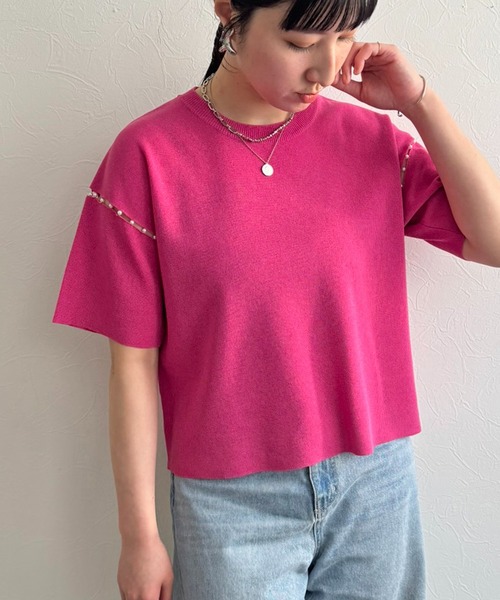 LHELBIE(レルビエ)の「【洗えるニット】パールデザインニットトップス(Tシャツ/カットソー・レディース・アイボリー/ピンク/ブルー/ブラック・M)」の11枚目の写真
