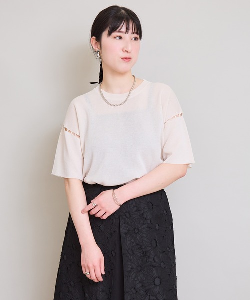 LHELBIE(レルビエ)の「【洗えるニット】パールデザインニットトップス(Tシャツ/カットソー・レディース・アイボリー/ピンク/ブルー/ブラック・M)」の5枚目の写真