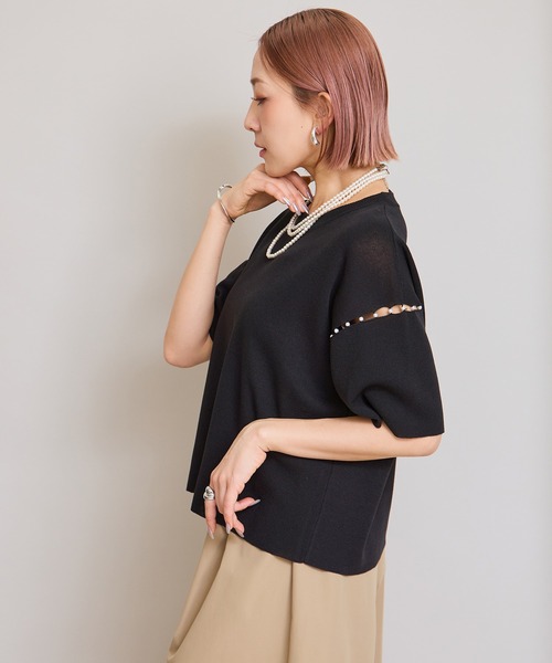 LHELBIE(レルビエ)の「【洗えるニット】パールデザインニットトップス(Tシャツ/カットソー・レディース・アイボリー/ピンク/ブルー/ブラック・M)」の7枚目の写真