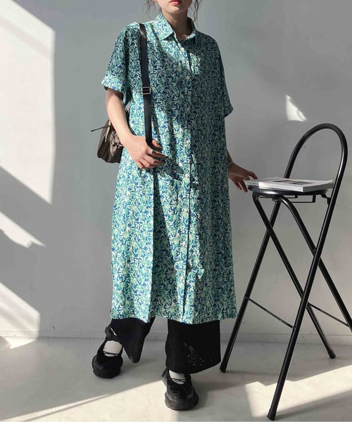 AS KNOW AS plus（アズノゥアズプラス）の「◯ゆったり涼しげ 選んでアソート テロリとシャツワンピース 接触冷感機能付き（ワンピース・レディース・ブラック系/イエロー系/ブルー系・FREE）」の3枚目の写真