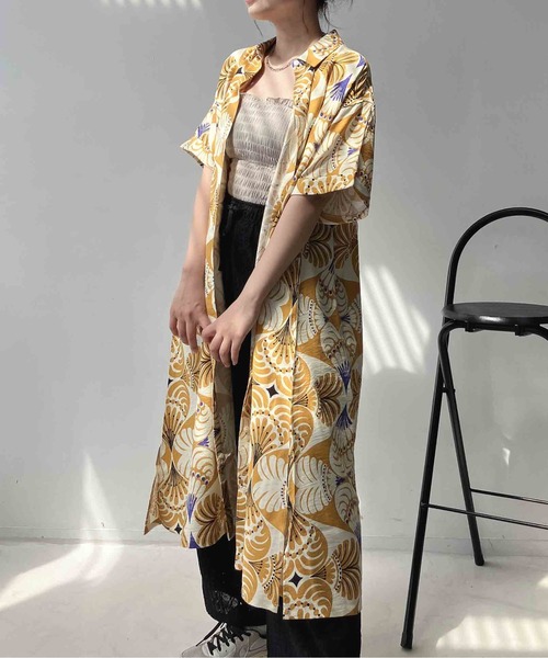 AS KNOW AS plus（アズノゥアズプラス）の「◯ゆったり涼しげ 選んでアソート テロリとシャツワンピース 接触冷感機能付き（ワンピース・レディース・ブラック系/イエロー系/ブルー系・FREE）」の2枚目の写真