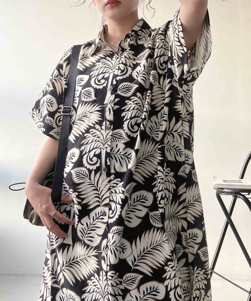 AS KNOW AS plus（アズノゥアズプラス）の「◯ゆったり涼しげ 選んでアソート テロリとシャツワンピース 接触冷感機能付き（ワンピース・レディース・ブラック系/イエロー系/ブルー系・FREE）」の7枚目の写真