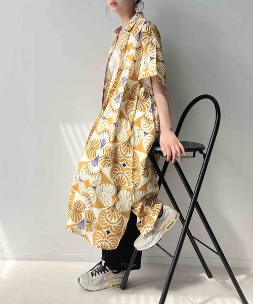 AS KNOW AS plus（アズノゥアズプラス）の「◯ゆったり涼しげ 選んでアソート テロリとシャツワンピース 接触冷感機能付き（ワンピース・レディース・ブラック系/イエロー系/ブルー系・FREE）」の20枚目の写真