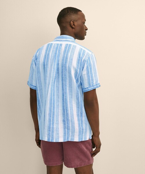 BROOKS BROTHERS(ブルックスブラザーズ)の「アイリッシュリネン ストライプ キャンプシャツ Regular Fit(シャツ/ブラウス・メンズ・ホワイト×ブルー/マルチ・MEDIUM/SMALL/X-LARGE/LARGE)」の4枚目の写真