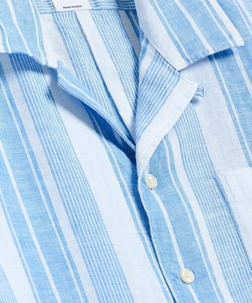 BROOKS BROTHERS(ブルックスブラザーズ)の「アイリッシュリネン ストライプ キャンプシャツ Regular Fit(シャツ/ブラウス・メンズ・ホワイト×ブルー/マルチ・MEDIUM/SMALL/X-LARGE/LARGE)」の6枚目の写真