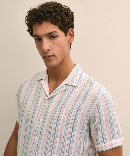 BROOKS BROTHERS(ブルックスブラザーズ)の「アイリッシュリネン ストライプ キャンプシャツ Regular Fit(シャツ/ブラウス・メンズ・ホワイト×ブルー/マルチ・MEDIUM/SMALL/X-LARGE/LARGE)」の8枚目の写真