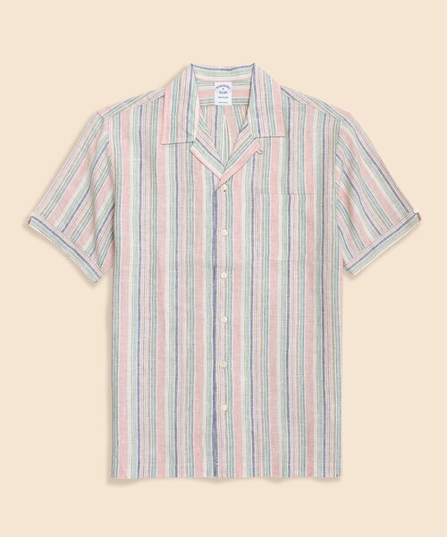 BROOKS BROTHERS(ブルックスブラザーズ)の「アイリッシュリネン ストライプ キャンプシャツ Regular Fit(シャツ/ブラウス・メンズ・ホワイト×ブルー/マルチ・MEDIUM/SMALL/X-LARGE/LARGE)」の10枚目の写真