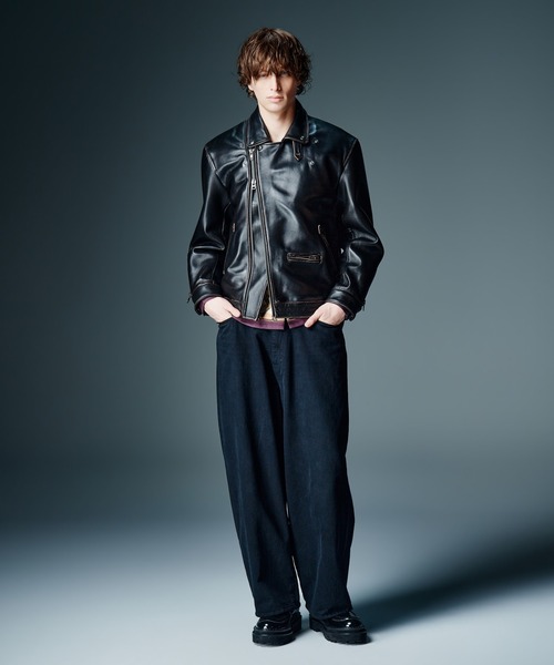glamb(グラム)の「Leather Combination Wide Denim / レザーコンビネーションワイドデニム(デニムパンツ・メンズ・インディゴブルー/ブラック・S/M/L)」の10枚目の写真