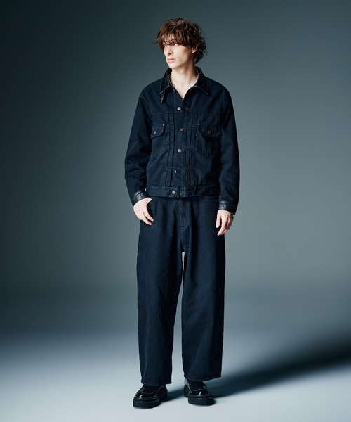 glamb(グラム)の「Leather Combination Wide Denim / レザーコンビネーションワイドデニム(デニムパンツ・メンズ・インディゴブルー/ブラック・S/M/L)」の6枚目の写真