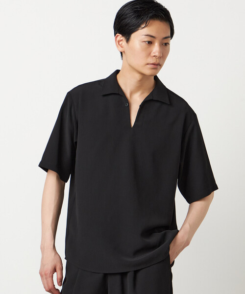 COMME CA ISM(コムサイズム)の「楊柳ポリエステル 半袖カプリシャツ(シャツ/ブラウス・メンズ・ブラック/チャコール・LARGE/MEDIUM)」の2枚目の写真