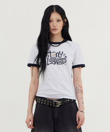 [W]レタリングアプリケリングTシャツライトグレー