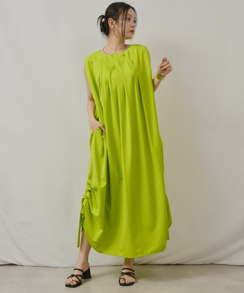 palm RICHE(ポームリシュ)の「タックゆったりOP(ワンピース・レディース・TQ/ライトグリーン/ブラック・M)」の3枚目の写真