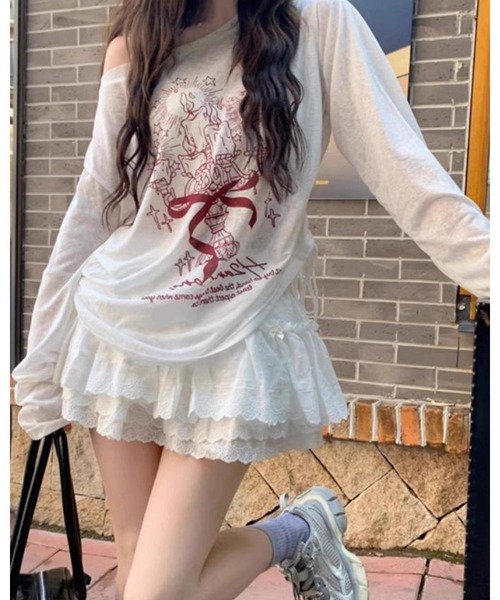 CHEER（チアー）の「【抜け感シルエット】ルーズプリント・シアープルオーバー（サイドシャーリング）（Tシャツ/カットソー・レディース・ホワイト・FREE）」の3枚目の写真