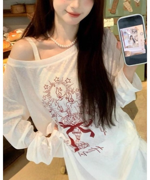 CHEER（チアー）の「【抜け感シルエット】ルーズプリント・シアープルオーバー（サイドシャーリング）（Tシャツ/カットソー・レディース・ホワイト・FREE）」の10枚目の写真