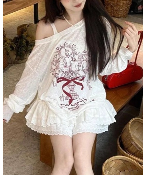 CHEER（チアー）の「【抜け感シルエット】ルーズプリント・シアープルオーバー（サイドシャーリング）（Tシャツ/カットソー・レディース・ホワイト・FREE）」の11枚目の写真