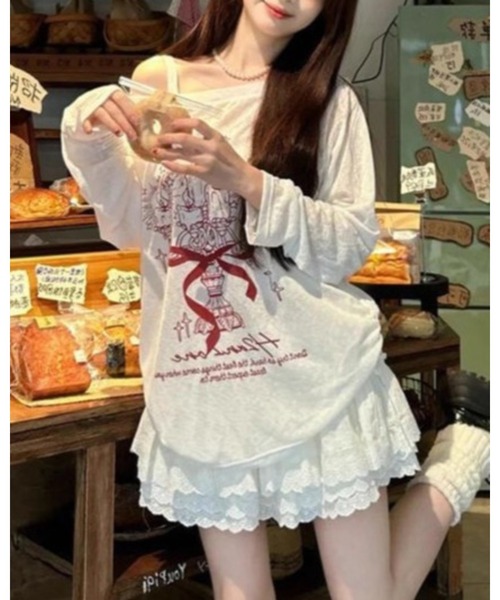 CHEER（チアー）の「【抜け感シルエット】ルーズプリント・シアープルオーバー（サイドシャーリング）（Tシャツ/カットソー・レディース・ホワイト・FREE）」の12枚目の写真