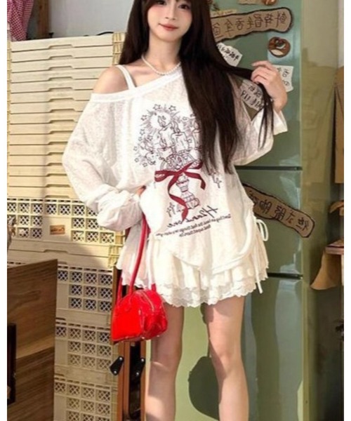 CHEER（チアー）の「【抜け感シルエット】ルーズプリント・シアープルオーバー（サイドシャーリング）（Tシャツ/カットソー・レディース・ホワイト・FREE）」の13枚目の写真