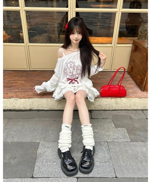 CHEER（チアー）の「【抜け感シルエット】ルーズプリント・シアープルオーバー（サイドシャーリング）（Tシャツ/カットソー・レディース・ホワイト・FREE）」の14枚目の写真