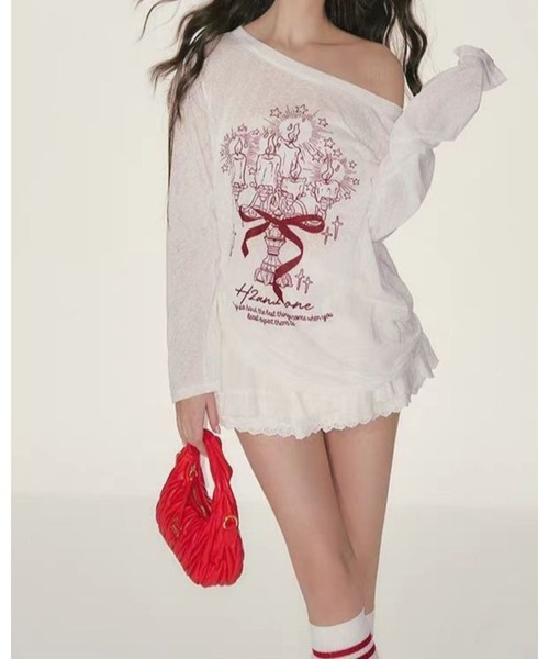CHEER（チアー）の「【抜け感シルエット】ルーズプリント・シアープルオーバー（サイドシャーリング）（Tシャツ/カットソー・レディース・ホワイト・FREE）」の15枚目の写真