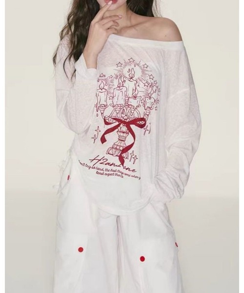 CHEER（チアー）の「【抜け感シルエット】ルーズプリント・シアープルオーバー（サイドシャーリング）（Tシャツ/カットソー・レディース・ホワイト・FREE）」の16枚目の写真