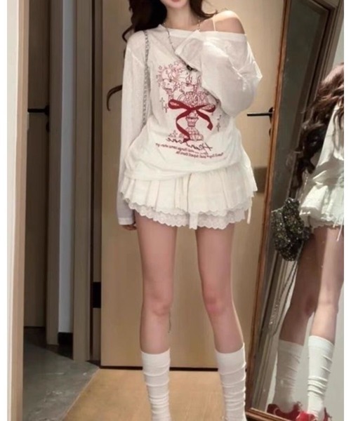 CHEER（チアー）の「【抜け感シルエット】ルーズプリント・シアープルオーバー（サイドシャーリング）（Tシャツ/カットソー・レディース・ホワイト・FREE）」の18枚目の写真