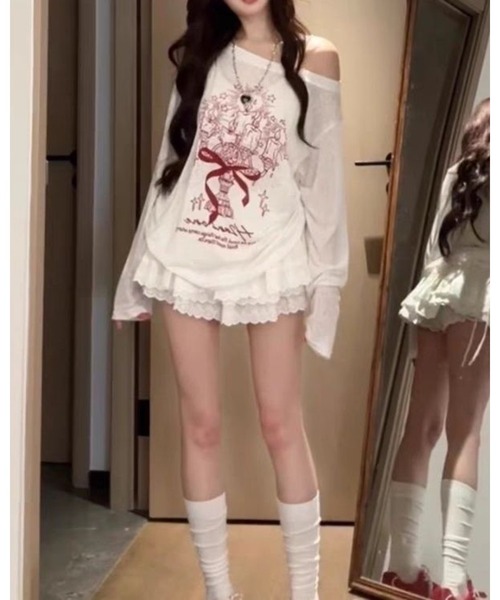 CHEER（チアー）の「【抜け感シルエット】ルーズプリント・シアープルオーバー（サイドシャーリング）（Tシャツ/カットソー・レディース・ホワイト・FREE）」の19枚目の写真