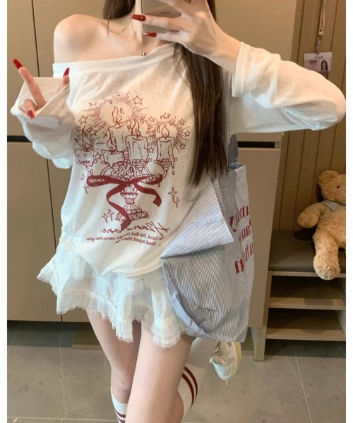 CHEER（チアー）の「【抜け感シルエット】ルーズプリント・シアープルオーバー（サイドシャーリング）（Tシャツ/カットソー・レディース・ホワイト・FREE）」の21枚目の写真