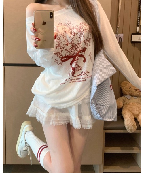 CHEER（チアー）の「【抜け感シルエット】ルーズプリント・シアープルオーバー（サイドシャーリング）（Tシャツ/カットソー・レディース・ホワイト・FREE）」の22枚目の写真