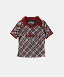 BADBLOOD（バッドブラッド）の「[AQUA] ヴィンテージクラブVネックチェックTシャツ - レッド（ポロシャツ）」
