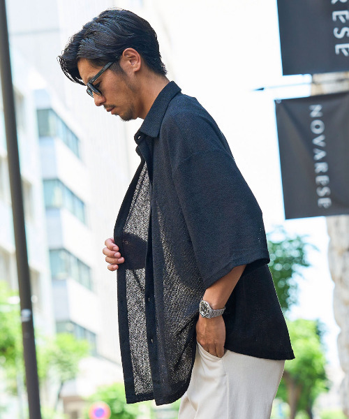 CavariA(キャバリア)の「『CavariA/キャバリア』メッシュニット半袖シャツ(シャツ/ブラウス・メンズ・グレー/ブラック・L/M)」の3枚目の写真