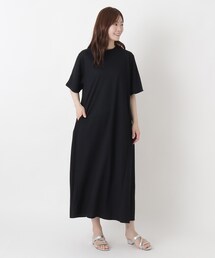 【ひんやり】接触冷感 リブ使い半袖鹿の子ワンピース