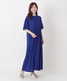 【ひんやり】接触冷感 リブ使い半袖鹿の子ワンピース