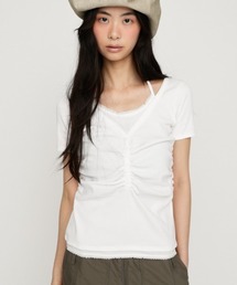 SLY（スライ）の「LAYERED LIKE CUT S S TOPS レイヤードライクカットショートスリーブトップス 夏服 秋服（Tシャツ/カットソー）」