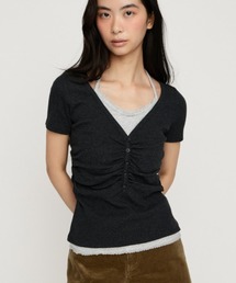 SLY（スライ）の「LAYERED LIKE CUT S S TOPS レイヤードライクカットショートスリーブトップス 夏服 秋服（Tシャツ/カットソー）」