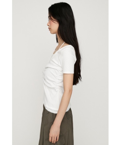 SLY（スライ）の「LAYERED LIKE CUT S/S TOPS レイヤードライクカットショートスリーブトップス 夏服 秋服（Tシャツ/カットソー・レディース・ライトピンク/ネイビー/ライトブラック/オフホワイト・FREE）」の15枚目の写真