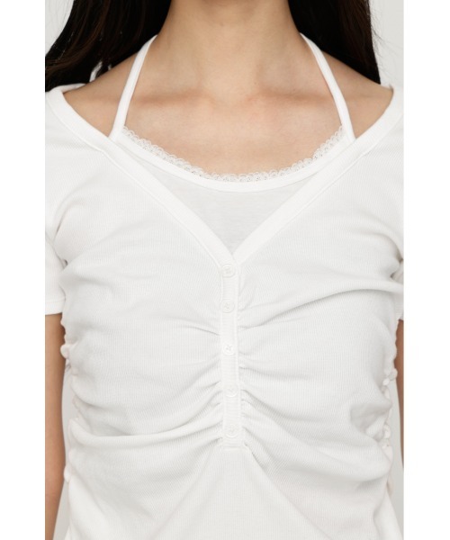 SLY（スライ）の「LAYERED LIKE CUT S/S TOPS レイヤードライクカットショートスリーブトップス 夏服 秋服（Tシャツ/カットソー・レディース・ライトピンク/ネイビー/ライトブラック/オフホワイト・FREE）」の17枚目の写真