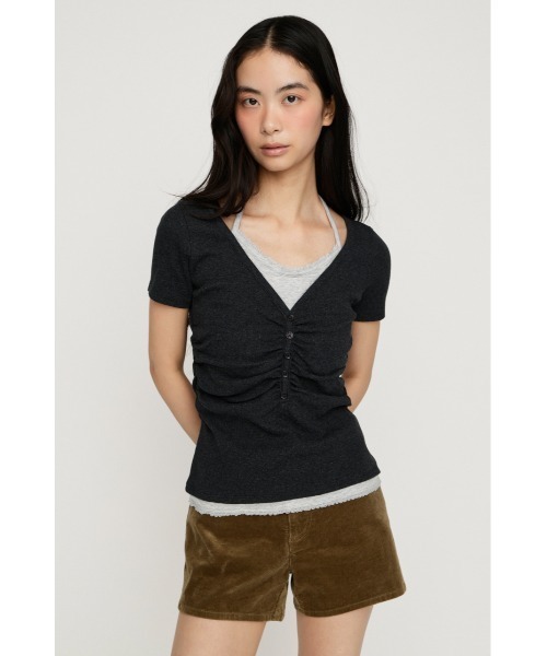 SLY（スライ）の「LAYERED LIKE CUT S/S TOPS レイヤードライクカットショートスリーブトップス 夏服 秋服（Tシャツ/カットソー・レディース・ライトピンク/ネイビー/ライトブラック/オフホワイト・FREE）」の20枚目の写真