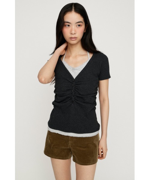 SLY（スライ）の「LAYERED LIKE CUT S/S TOPS レイヤードライクカットショートスリーブトップス 夏服 秋服（Tシャツ/カットソー・レディース・ライトピンク/ネイビー/ライトブラック/オフホワイト・FREE）」の22枚目の写真